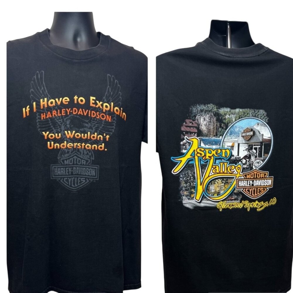Vintage 1990s Harley-Davidson R.L. Stratman T-Shirt XL Eagle Aspen Valley CO‎ US